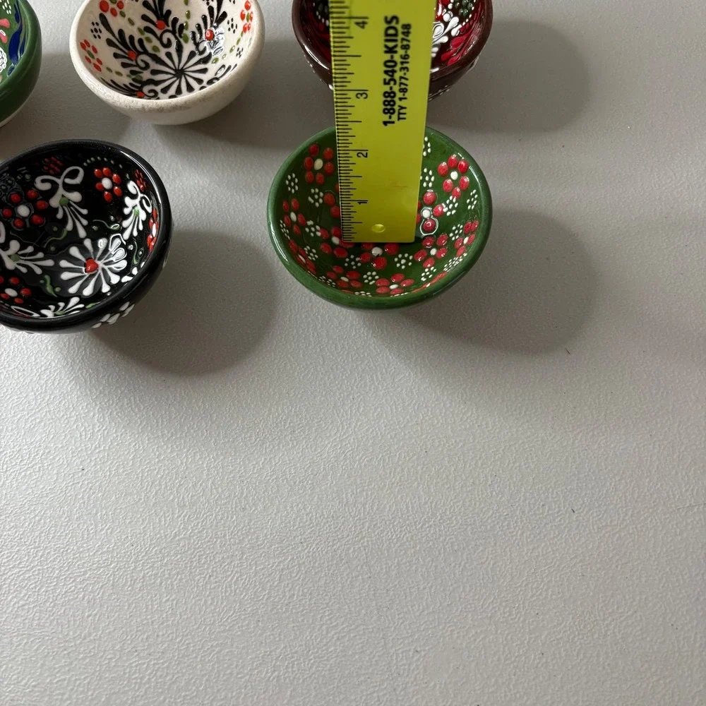Set of 5 Hand Painted Turkish Ceramic Pinch Bowls Floral Decorative Small Bowls